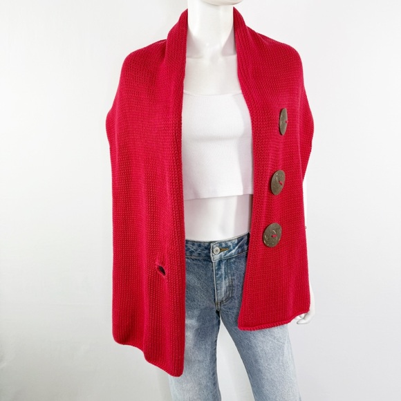 Pure Hand Knit Cranberry Red Wrap Shawl Scarf One Size Holiday Casual Lagenlook - Picture 5 of 7